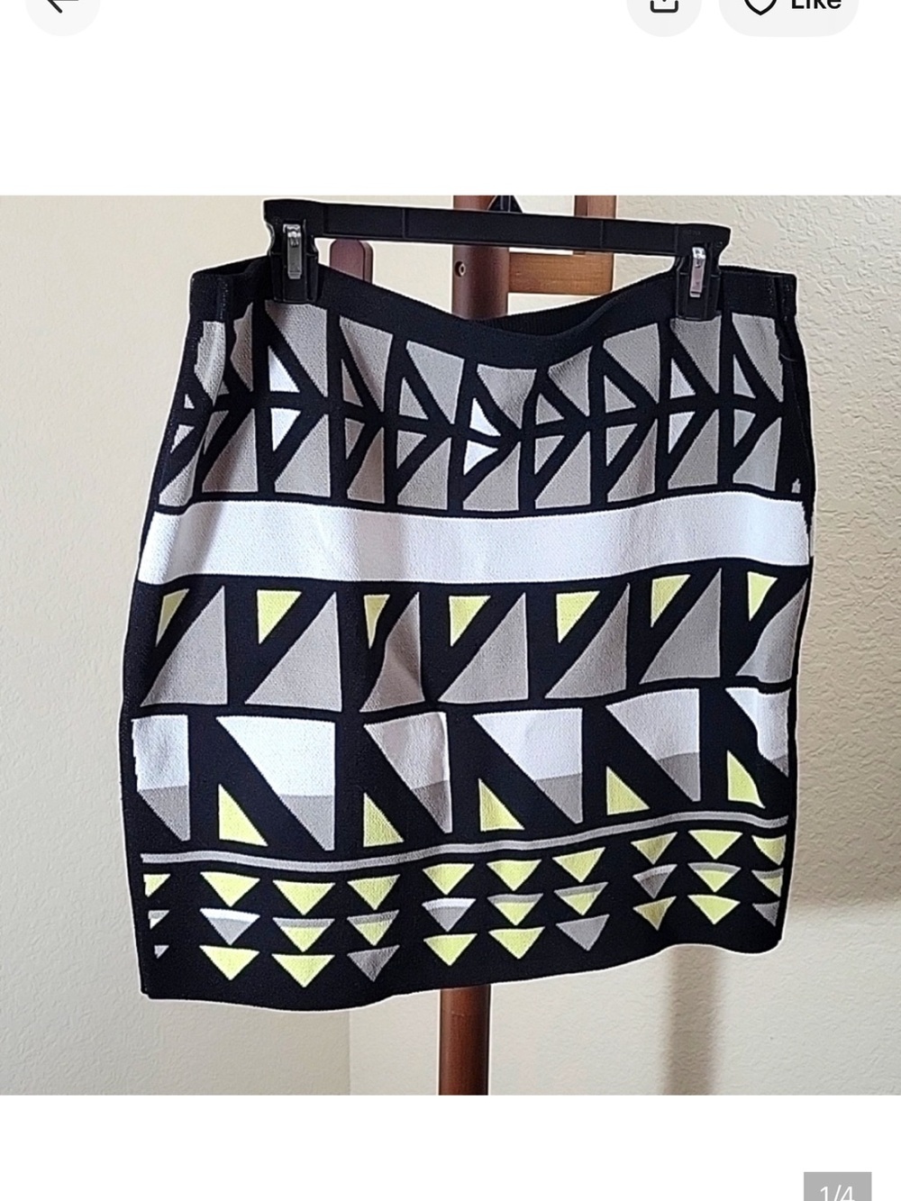 Rachel Geometric Black, White & Yellow Knit Bodycon Skirt